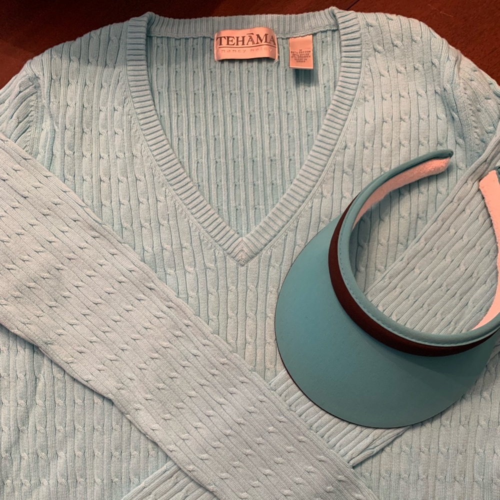 NWOT Ladies TEHAMA Golf Sweater and Matching Visor